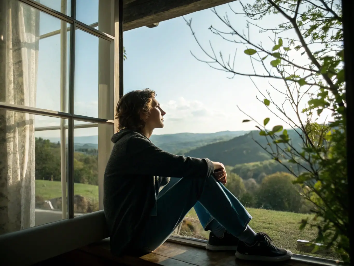 A serene image of a person in quiet contemplation, bathed in soft, natural light, representing the introspective nature of individual counseling.
