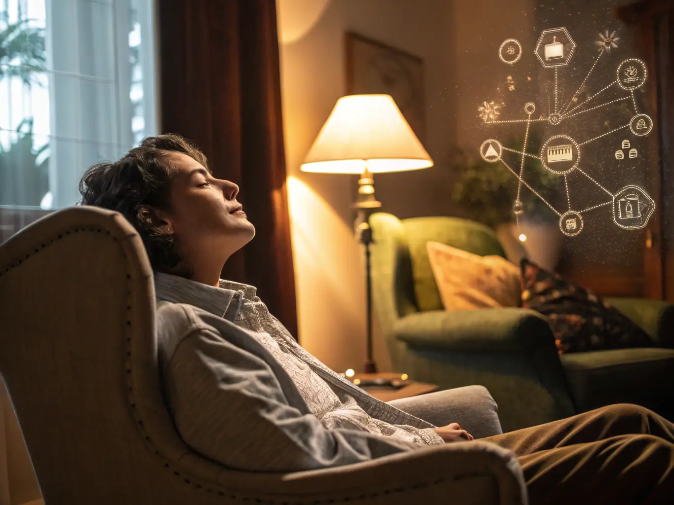 A calming image of a person in a deeply relaxed state during a hypnotherapy session, with soft lighting and a peaceful atmosphere, symbolizing the power of the subconscious mind.